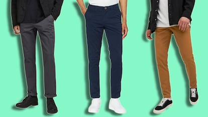 Artículo de EL PAÍS Escaparate que describe los pantalones chinos elásticos para hombre de la firma Jack & Jones.