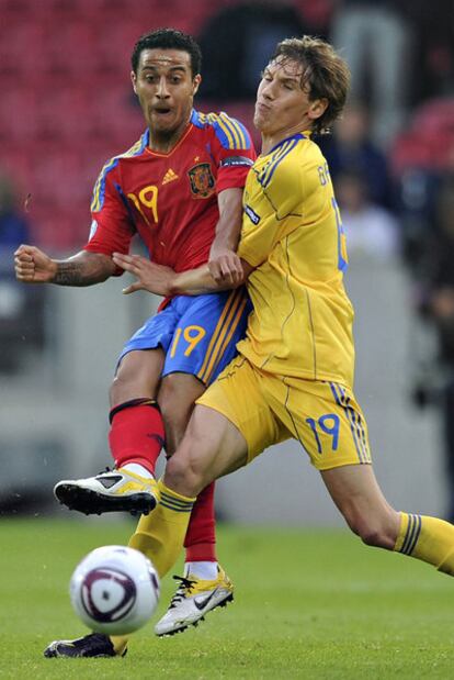 Thiago, con España en el pasado Europeo sub 21, ante Ucrania.