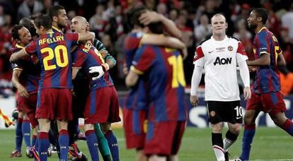 Los jugadores del FC Barcelona celebran la victoria