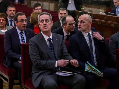 Leaders of the Catalan breakaway attempt during their trial at the Supreme Court in October 2019.