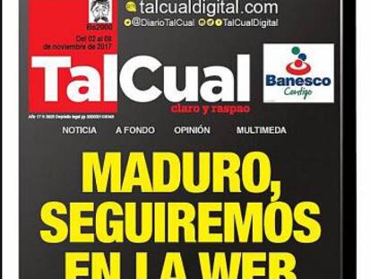 &Uacute;ltima portada impresa del diario venezolano Tal Cual.
