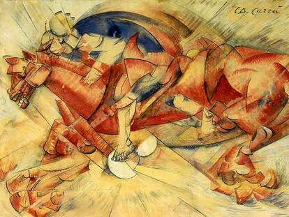 <i>Il cavaliere rosso</i> (1913), obra de Carlo Carrà, uno de los integrantes del movimiento futurista.