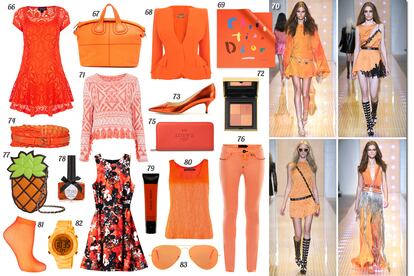 66. Topshop Vestido de vuelo con manga corta. 67. Givenchy Bolso de mano de piel. 68. Alexander McQueen Chaqueta con peplum. 69. Dior Pañuelo de seda. 70. Versace. 71. Asos Jersey de punto con print navajo y flecos. 72. Yves Saint Laurent Colorete mate y brillo “Blush Radiance”. 73. Jimmy Choo Salón de pitón metalizado con tacón bajo. 74. Roberto Cavalli Fajín de piel con tachuelas. 75. Loewe Billetero de piel. 76. Philipp Plein Jeans pitillo con ribetes de pinchos en los bolsillos. 77. Moschino Cheap&Chic Bolso en forma de piña con asa de cadena. 78. Ciaté Laca de uñas “Bottled Sunshine Beach Hut”. 79. Giorgio Armani Colorete en crema “Blushing Fabric”. 80. Ralph Lauren Top de cuentas. 81. Topshop Calcetín de rejilla. 82. Watx & Colors Reloj digital. 83. Ray-Ban Gafas de sol con montura de metal.