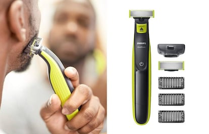 La afeitadora Philips 'OneBlade' se comercializa con tres peines-guía de distintos tamaños y una cuchilla de recambio.