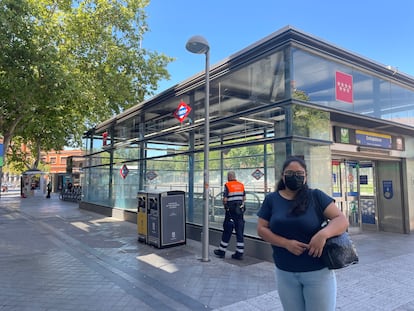 Midori Quirós, who lives with six people in a two-bedroom apartment, at Embajadores Metro station.