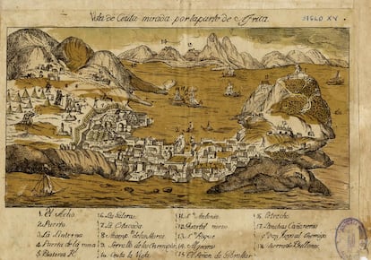 Grabado del cerco a la ciudad de Ceuta en 1790, de autor anónimo.