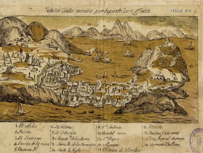 Grabado del cerco a la ciudad de Ceuta en 1790, de autor anónimo.