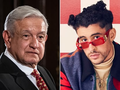 El presidente de México, Andrés Manuel López Obrador, y el cantante puertorriqueño Bad Bunny.