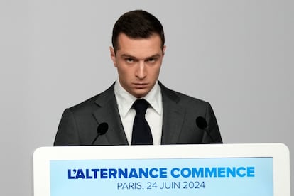 Press conference of the far-right candidate for prime minister, Jordan Bardella.
