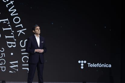 El presidente de Telefónica, José María Álvarez Pallete, durante la inauguración del Mobile World Congress de Barcelona este lunes 27 de febrero.
TELEFÓNICA
27/02/2023