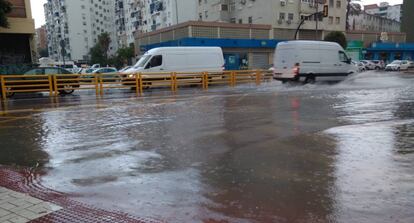 A flooded road in the city of Málaga.