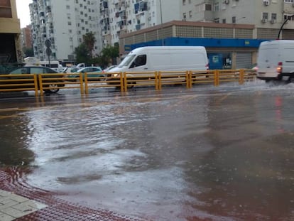 A flooded road in the city of Málaga.