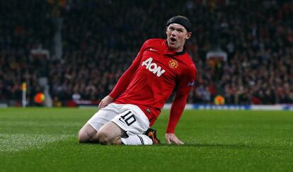 Rooney celebra el 1 a 0 del Manchester United ante el Bayer Leverkusen.