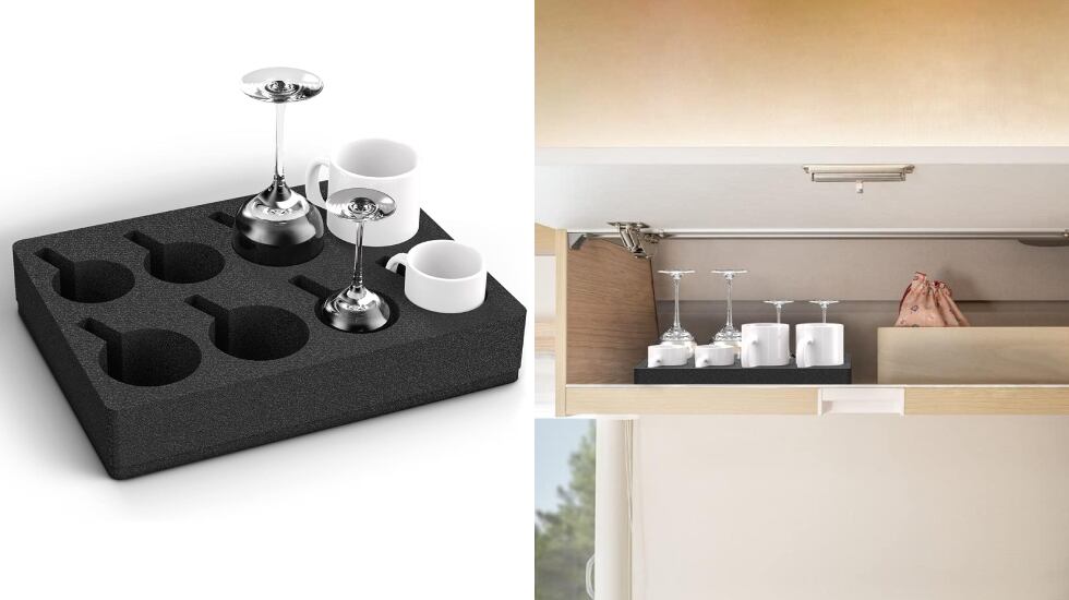 Soporte para ocho tazas confeccionado en espuma.