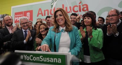 Susana Díaz celebrating her victory at Sunday's Andalusian elections.