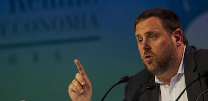 El vicepresidente catal&aacute;n y consejero de Econom&iacute;a, Oriol Junqueras, durante su intervenci&oacute;n en las jornadas econ&oacute;micas del C&iacute;rculo de Econom&iacute;a. 