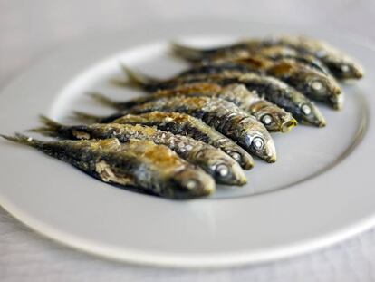 Sardinas asadas en espeto en el chiringuito Pepe&#039;s Bar.