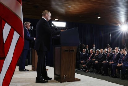 Los dirigentes ruso y estadounidentes, en un momento de la conferencia.