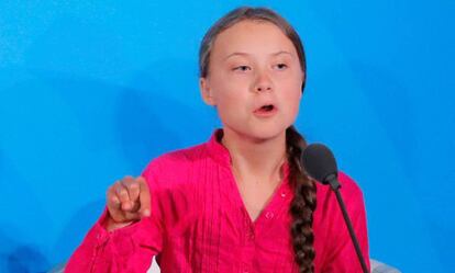 Greta Thunberg durante la cumbre del clima de la ONU, este 23 de spetiembre.