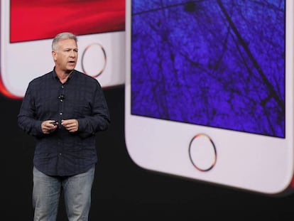 Phil Schiller durante la &uacute;ltima presentaci&oacute;n de Apple.