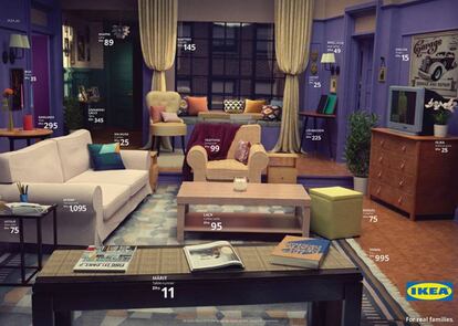 El salón de 'Friends', recreado con el catálogo de Ikea. |