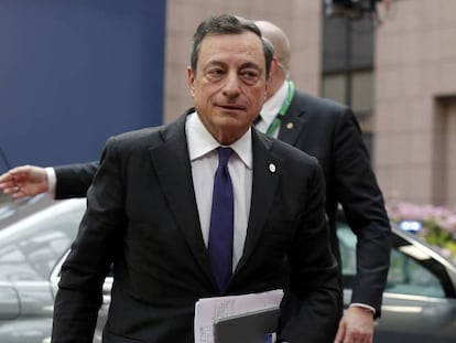 El presidente del BCE, Mario Draghi, a su llegada al Consejo Europeo.