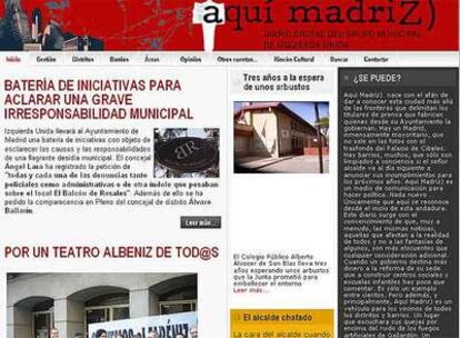 Página principal de Aquí Madriz, la web del grupo municipal de IU.