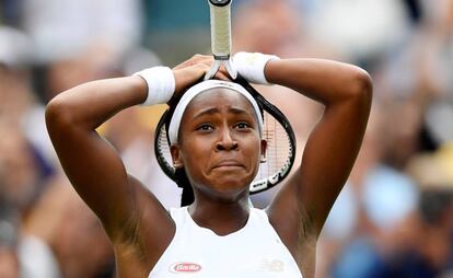 Cori Gauff celebra a vitória diante de Vênus Williams.