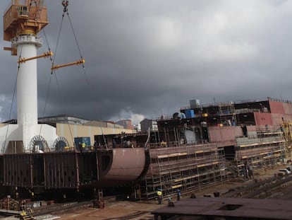 Barco en construcción en el astillero de Barreras, en Vigo.