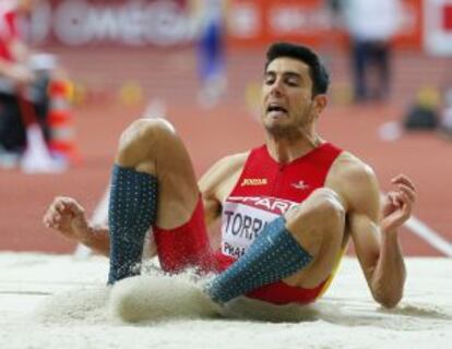 Pablo Torrijos en la ronda de clasificación de triple salto.