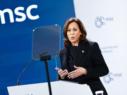 La vicepresidente de EEUU, Kamala Harris, durante su discurso este viernes en la Conferencia de Seguridad de Múnich.