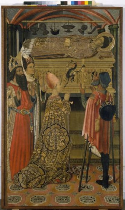 Motivo floral del retablo de Sant Esteve de Granollers, en el MNAC, que Puig i Cadafalch usó para sus esgrafiados.