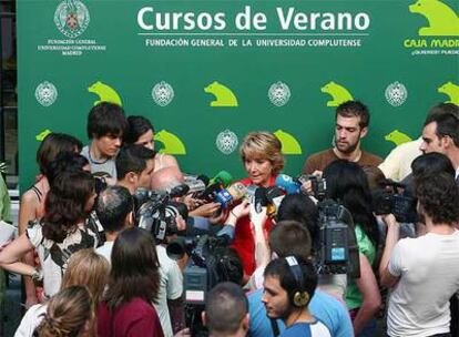 Esperanza Aguirre, hoy, en los cursos de verano del Escorial.