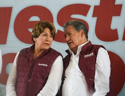 Delfina Gómez candidata a la gubernatura del Estado de México por MORENA, PVEM y PT sostuvo un encuentro con el magisterio mexiquense en San Pablo Autopán, en Toluca.