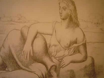 <i>Mujer con guitarra,</i> de 1924.

<i>La fuente,</i> obra de Picasso realizada en 1921 que se exhibe en el Museo de Arte Moderno de Andros.