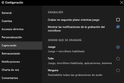 Opciones Barra juegos Windows 10