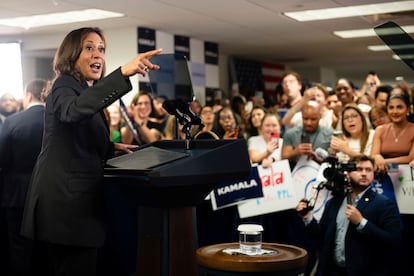 Kamala Harris, este lunes en un acto de campaña en Wilmington.