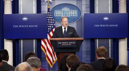 Sean Spicer en la sala de prensa de la Casa Blanca.