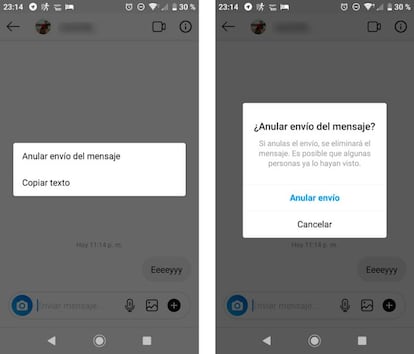 Así podemos cancelar el envío de un mensaje de Instagram