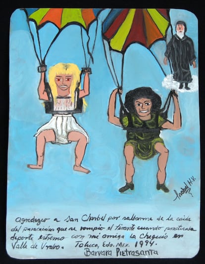 Exvoto de Barvara Pietrasanta en el que agradece a San Charbel haberla salvado de una caída al romperse una de las cuerdas de su paracaídas en el año 1994.
