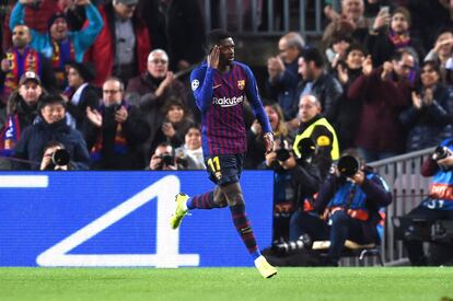 Ousmane Dembele celebra el gol. 