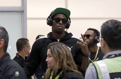 Usain Bolt a su llegada al Aeropuerto Internacional de Río.