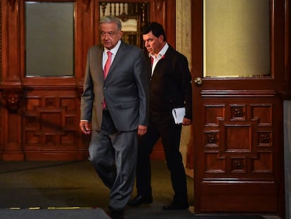 Andrés Manuel López Obrador a su llegada a la conferencia matutina de Palacio Nacional, el 3 de agosto de 2023.