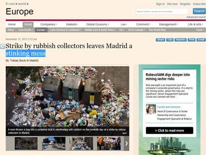 Captura de la información de Financial Times sobre la huelga en Madrid.