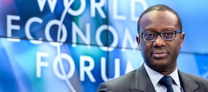 El consejero delegado de Credit Suisse, Tidjane Thiam, durante su intervención en el Foro Económico Mundial, celebrado en Davos.