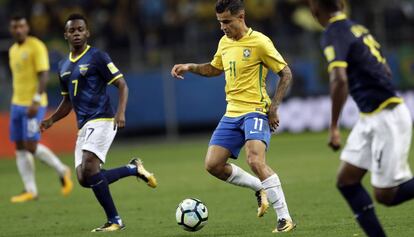 Philippe Coutinho no jogo &uacute;ltimo da sele&ccedil;&atilde;o contra o Equador.