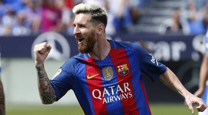 Messi celebra un dels seus gols al Leganés.