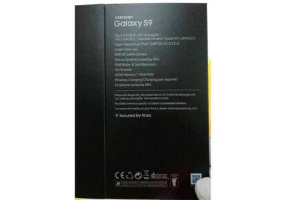 Imagen de la parte trasera de la caja del Samsung Galaxy S9