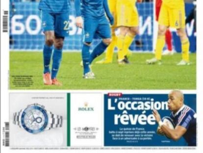 La portada del diario 'L'Èquipe' destaca la derrota francesa en Kiev.