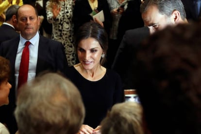 La reina Letizia al finalizar el XXVII Concierto Premios Princesa de Asturias este jueves en el Auditorio Príncipe Felipe de Oviedo.